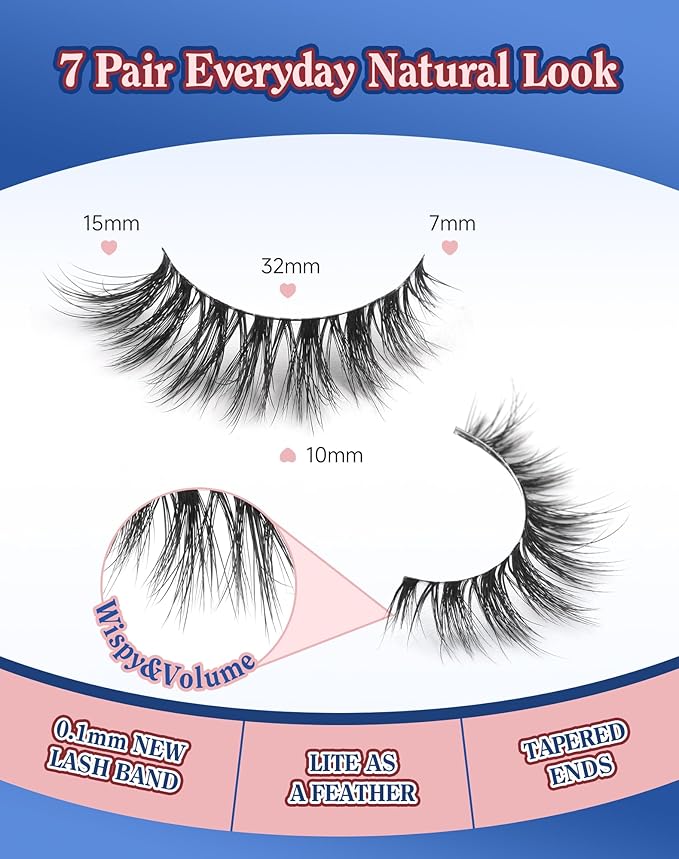 Lashes Natural Wispy Strip Eyelashes Natural Look Flared False Eye Lashes Soft Lash Fluffy Cat Eyelash 7 Pairs Everyday D05-GlimoraGlow