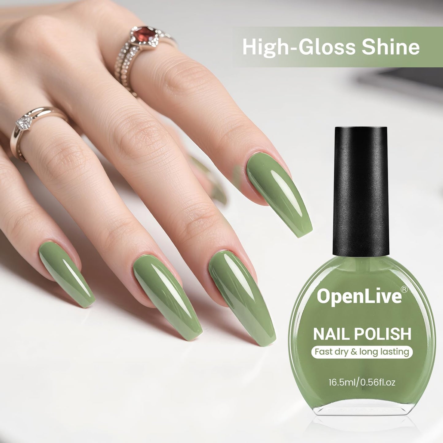 16.5ml Sage Green Nail Polish Large Volume Quick Drying Nail Polish, Fast Drying and Long Lasting Color Nail Art DIY Home Manicure Gift for Women-GlimoraGlow