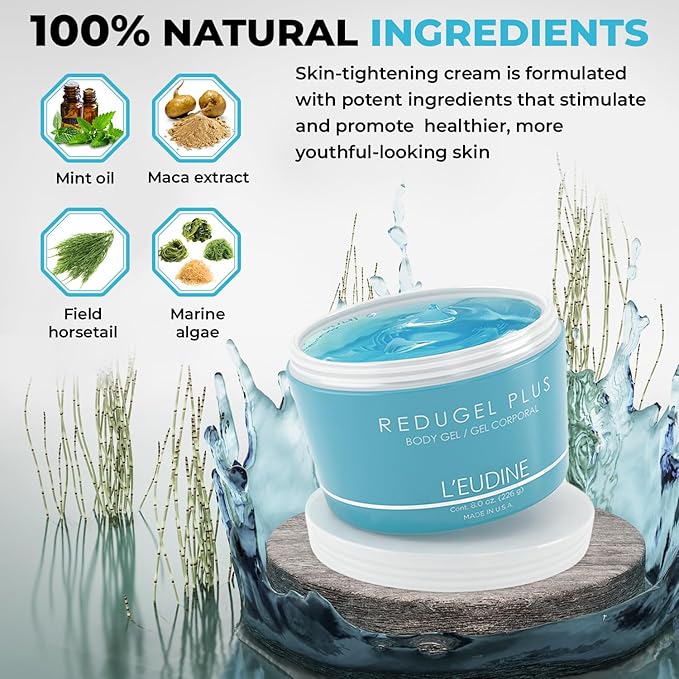 L’EUDINE Redugel Plus Skin Tightening Cream for Body, Firming Cream with Mint Oil, Field Horsetail, Marine Algae, Maca Extract, Skin Firming and Tightening Lotion – 8oz-GlimoraGlow