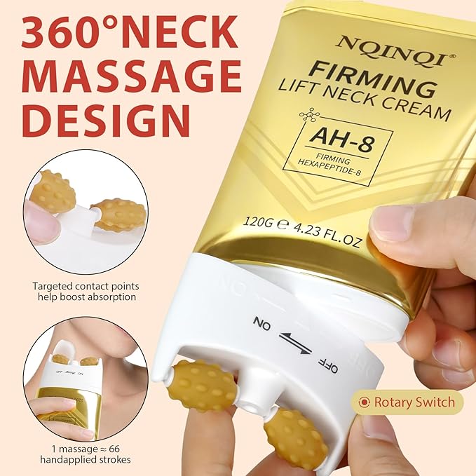 AH-8 Firming Neck Cream with Roller - Neck and Chest Firming Cream to Lift, Tighten & Smooth Sagging Skin, Reduce Wrinkles & Hydrate for Youthful Neck, 4.23 Fl Oz-GlimoraGlow