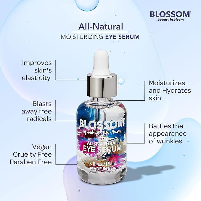 Blossom All Natural Organic Cruelty Free Moisturizing Eye Serum with Essential Oils, Infused with Real Flowers, Made in USA, 0.5 fl. oz./15ml, Winter Wonderland-GlimoraGlow