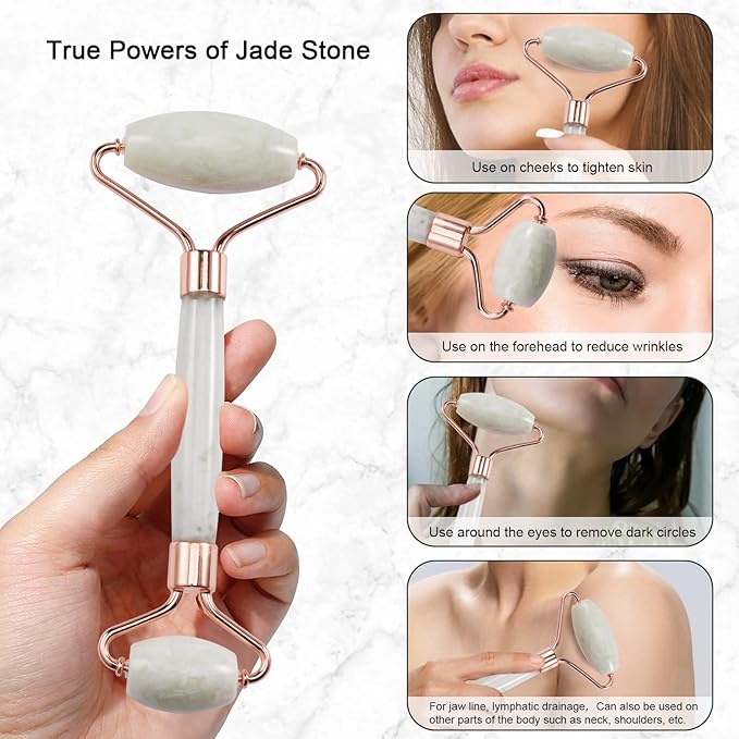 Jade Roller for Face, Facial Roller Massager Skin Care Tool, Gua Sha Facial Tools for Face, Neck, Eyes, Reduce Puffiness of The Skin-GlimoraGlow