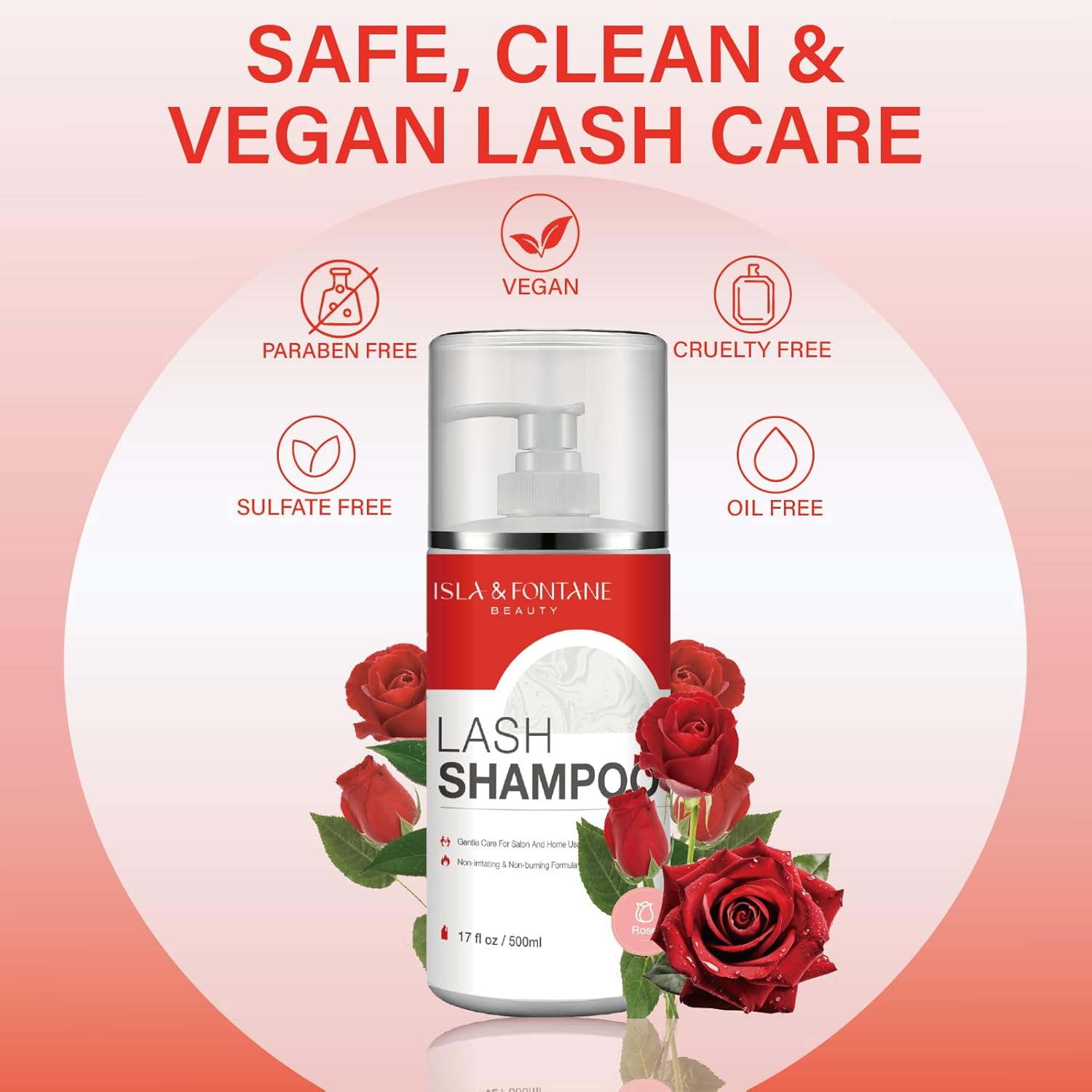 ISLA & FONTANE Lash Shampoo Bulk – Multi-Scent Series – 17 fl oz / 500ml | Gentle Eyelash Cleanser for Lash Extensions | Non-Irritating | Professional Lash Bath Foam For Salon And Home Use (Rose)-GlimoraGlow