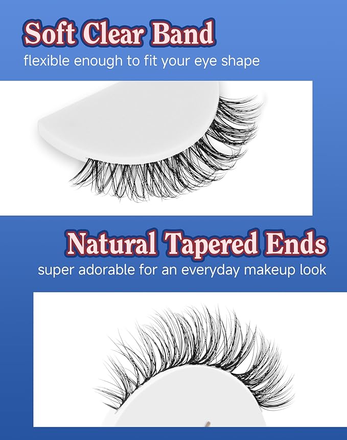 Lashes Short Natural Everyday Wispy Eyelashes Clear Band Flared Strip Eyelash Soft Lash Fluffy Pack 7 Pairs SF-09-GlimoraGlow