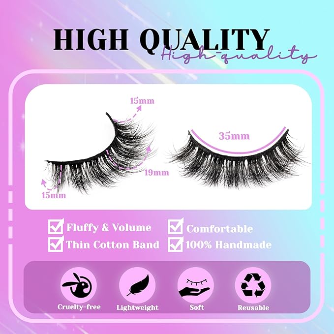 Losha Lashes Fluffy False Eyelashes 5D Volume Eye Lashes 14 Pairs Vegan Fake Eyelashes Soft Faux Mink Lashes Pack (Thrives Only)-GlimoraGlow
