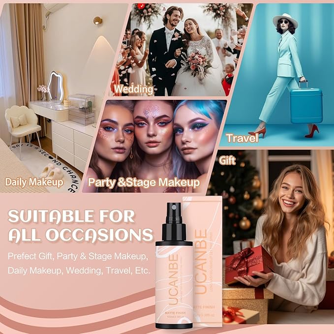 Long Lasting Makeup Setting Spray Kit - 3.38 Fl oz Super Matte Finish Setting Mist Lightweight Face Make up Fixer for Oily Skin + 1PC Sponge Puff + 1PC Powder Puff-GlimoraGlow