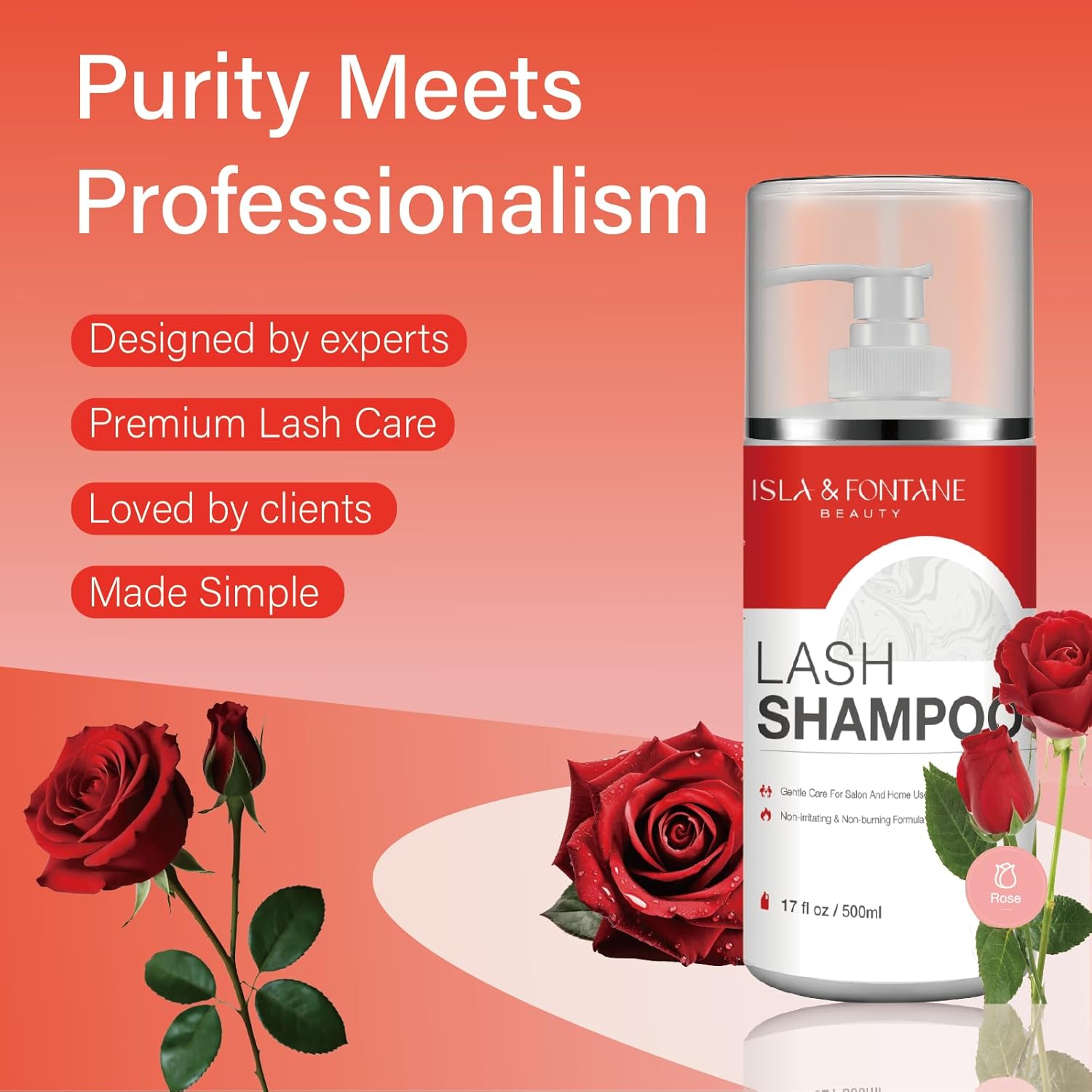 ISLA & FONTANE Lash Shampoo Bulk – Multi-Scent Series – 17 fl oz / 500ml | Gentle Eyelash Cleanser for Lash Extensions | Non-Irritating | Professional Lash Bath Foam For Salon And Home Use (Rose)-GlimoraGlow