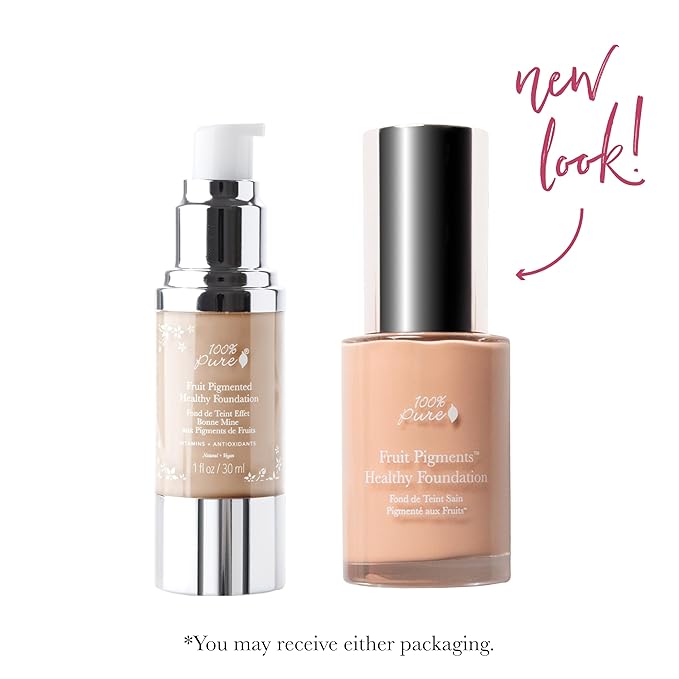 100% PURE Healthy Foundation Full Face Coverage Makeup, Liquid Matte Finish with Anti-Aging Benefits - Vegan Gorgeous Fruit Pigmented Sand Color (Light Medium with Neutral Undertone) - 1 Fl Oz-GlimoraGlow