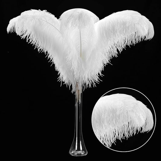 Larryhot White Large Ostrich Feathers - 28-30 inch 10pcs Feathers for Vase,Wedding Party Centerpieces and Home Decorations (White)