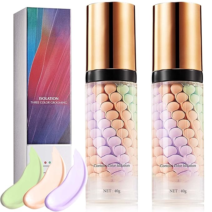2 Pcs One Step Color Corrector,Natural Isolation Cream,Face Primer Makeup Tricolor Tinted Moisturizer,Oil Control & Moisturizing Skin Tone Correcting and Brightening Primer Concealer Foundation-GlimoraGlow