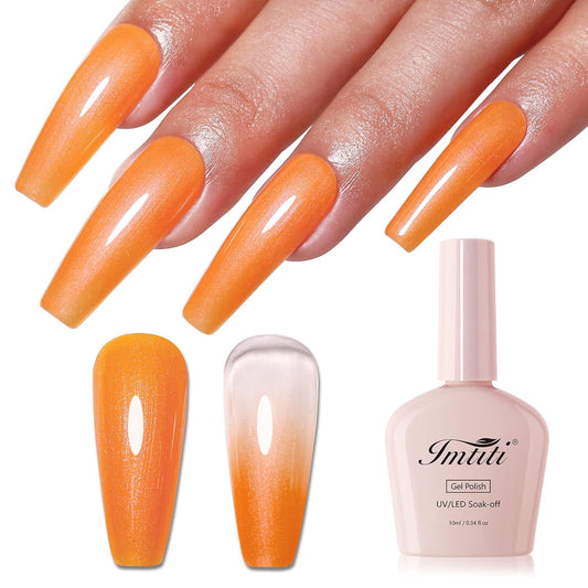 Imtiti Glitter Gel Nail Polish, Bright Orange Pearl Glitter Nail Gel Polish Diamond Shimmer Sparkle Soak Off UV LED Spring Summer Manicure 10ML-GlimoraGlow