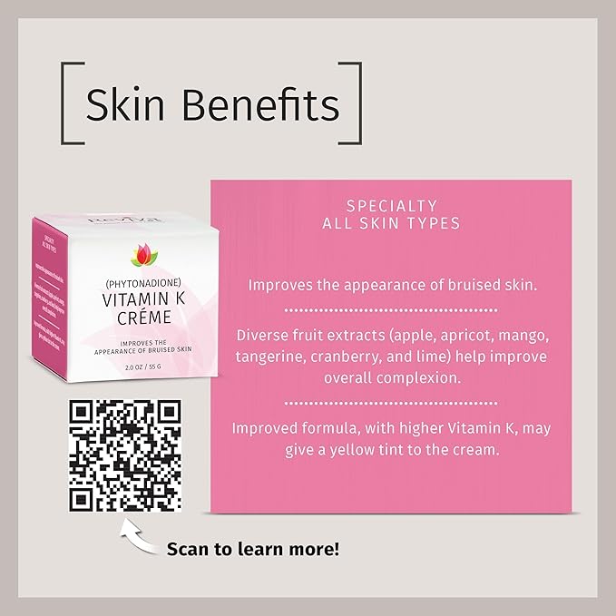 Reviva Labs Vitamin K Crème for Bruising, Under-Eye Dark Circles, and Wrinkles with Soybean Oil and Natural Fruit Extracts - 2 Oz, for Skin and Face-GlimoraGlow