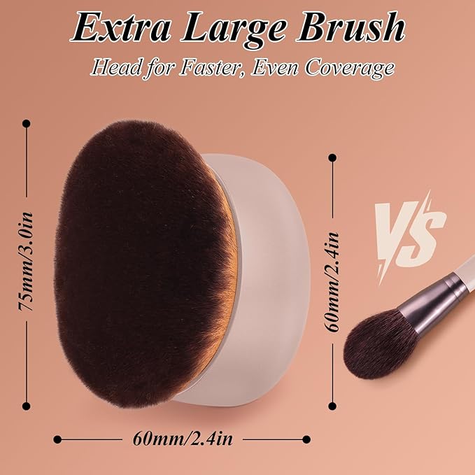 75MM Extra Large Self Tanner Kabuki Makeup Brush – Ultra Soft Dense Vegan Bristles for Body Makeup, Bronzer & Foundation–Applies Tanning Mousse, Lotion & Self Tanner–Khaki, Wet & Dry-GlimoraGlow