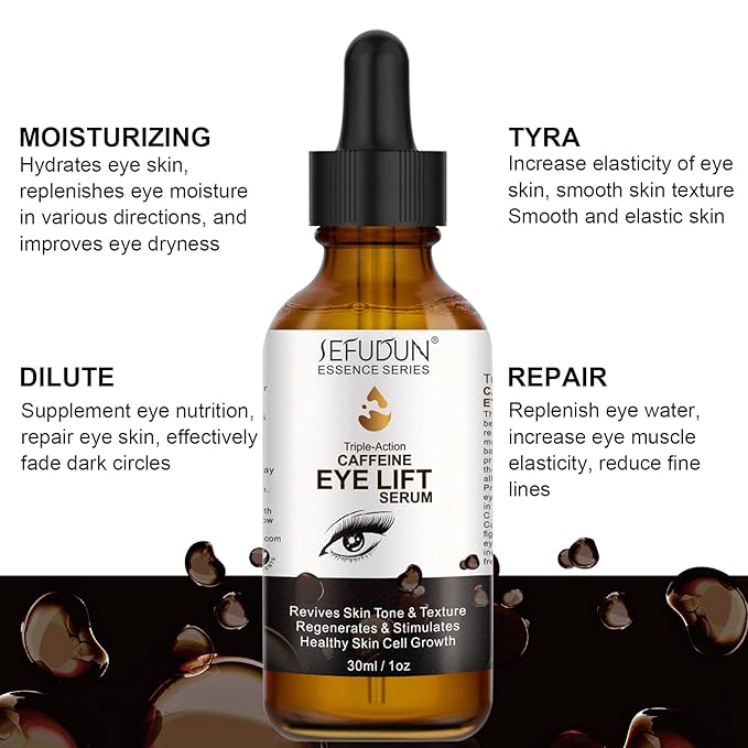 Caffeine Eye Serum, Eye Lift Serum with Vitamin C, Hyaluronic Acid, Collagen - Reduces Puffiness, Dark Circles, Under Eye Bags 1 oz / 30 ml-GlimoraGlow