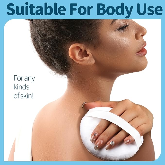 Teenitor 2pcs Powder Puff, 4.13 Inch Powder Puff for Body Powder, Body Powder Puff Large Powder Puff Loose Powder Puffs Soft Velour Body Powder Puff and Container White-GlimoraGlow