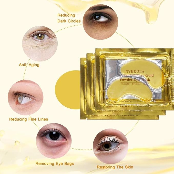 20 Pairs Gold Eye Mask Powder Crystal Gel Collagen Eye Pads For Anti-Aging & Moisturizing Reducing Dark Circles, Puffiness, Wrinkles-GlimoraGlow