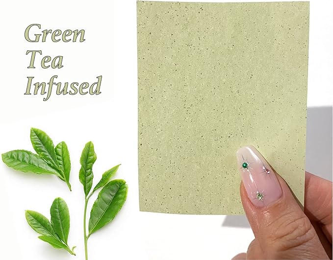 2 Pks GREEN TEA INFUSED Soothing Natural Abaca Blotting Paper - 100 Oil Blotting Sheets - Makeup Friendly UNISEX Oily Skin Shine Blotter Photography Zoom Meetings Travel Gym School - MADE IN TAIWAN-GlimoraGlow
