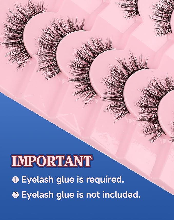 Lashes Natural Wispy Look Flared False Eyelashes Soft Strip Lash Fluffy Eyelash 7 Pairs D79-GlimoraGlow