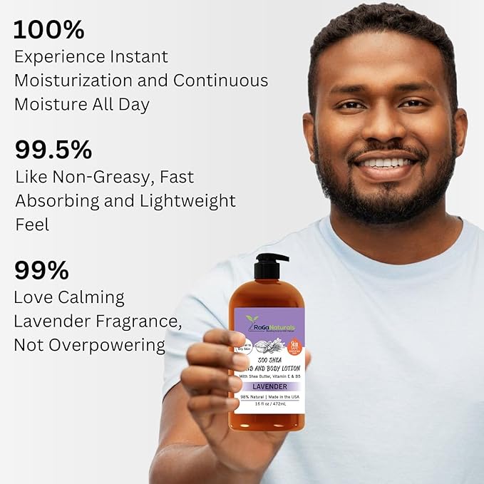 RaGaNaturals Lavender Shea Butter Hand and Body Lotion, 16 Fl Oz - Moisturizing, Plant-Based, Vegan, with Argan, Avocado Oil & Vitamin E-GlimoraGlow