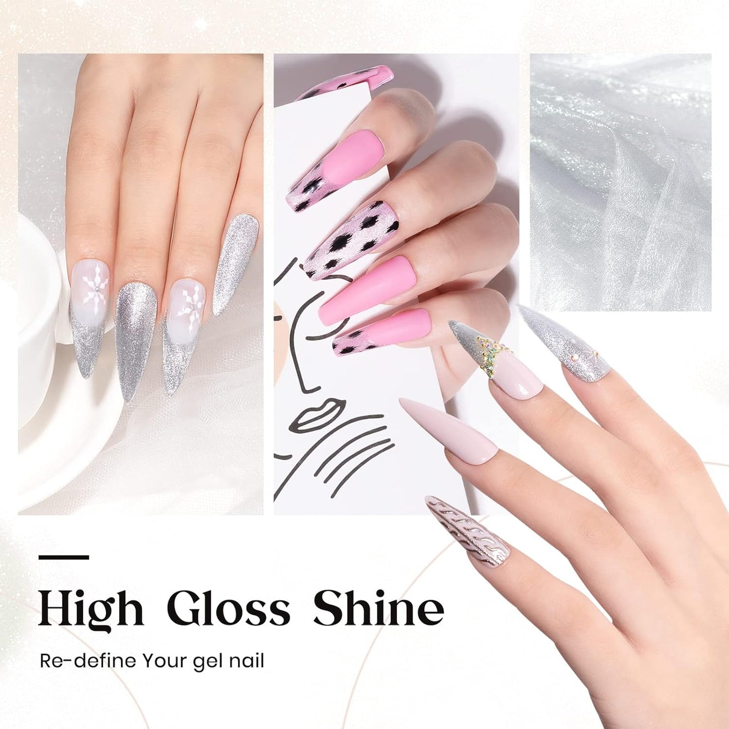 10ml Silver Universal Bright Glitter Cat Eye Gel Magnetic Nail Polish Gel Art Manicure DIY at Home Soak Off UV Gel with Magnet-GlimoraGlow