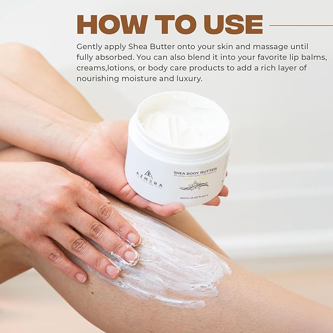 AZMERA Handcrafted Whipped Shea Body Butter – Luxurious Vanilla Bean Scented Moisturizer for Dry, Sensitive Skin, Argan Oil & Vitamin E – Vegan, Non-Greasy Skincare – 8.82 oz-GlimoraGlow