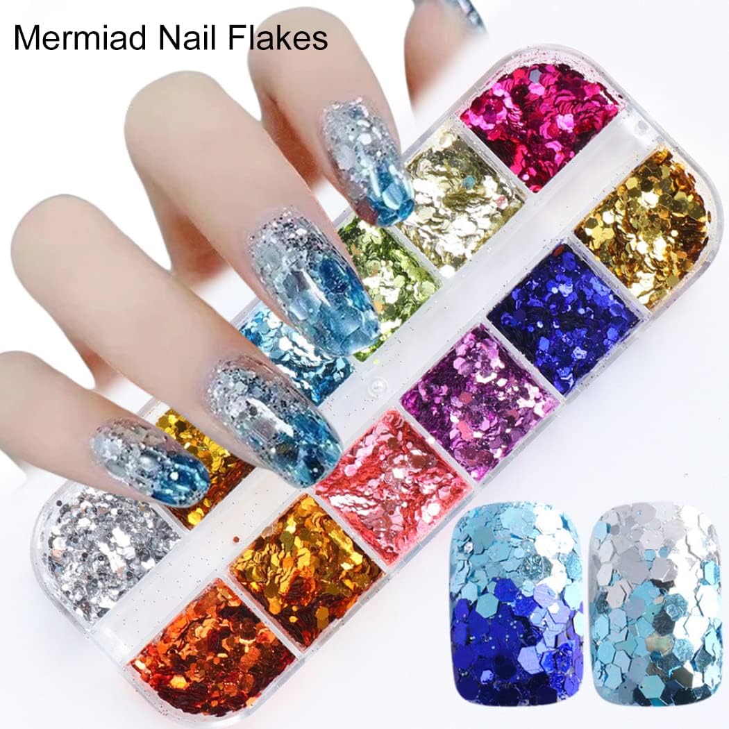 2 Boxes 24 Colors Chameleon Holographic Glitter Mermaid Nail Art Sequins 3D Flakes Laser Gradient Nail Glitter Design Shiny Glitters Powder Accessories for Women Manicure DIY Decorations-GlimoraGlow