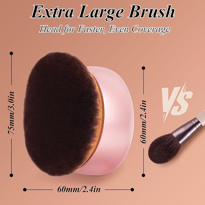 75MM Extra Large Self Tanner Kabuki Makeup Brush – Ultra Soft Dense Vegan Bristles for Body Makeup, Bronzer & Foundation–Applies Tanning Mousse, Lotion & Self Tanner–Rose Gold, Wet & Dry-GlimoraGlow