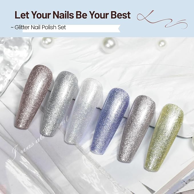 10ml Glitter Nail Polish Set 6 Colors Glitter Effect All Seasons Neutral Color Quick Dry Nail Polish Set for Women Salon DIY Nail Art-GlimoraGlow