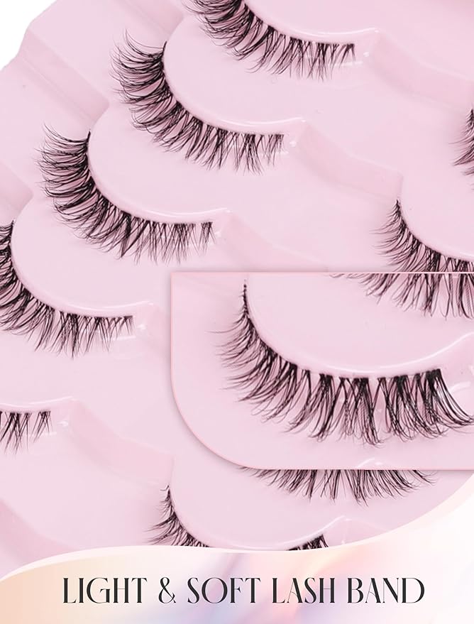 Wispy Lashes Natural Look Fake Eyelashes Natural Lashes False Eyelashes Wispy Fake Lashes Natural Eyelashes Clear Band Lashes UP20-GlimoraGlow