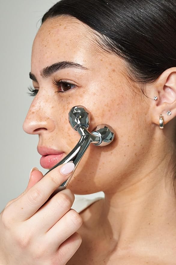 Pacifica Future Youth Stainless Steel Face Roller – Cooling Dual Gua Sha Facial Massager for Sculpting, Contouring & De-Puffing – Anti-Aging Skin Care Tool for Wrinkles & Fine Lines Lymphatic Drainage-GlimoraGlow