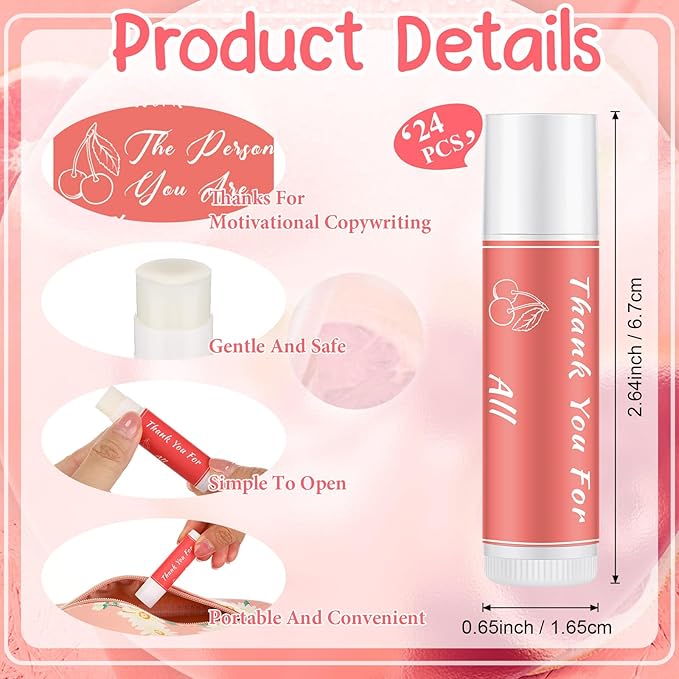24 Pcs Lip Balm Gifts Bulk Thank You Gifts Employee Appreciation Gifts for Coworkers Moisturizer Assorted Flavors Natural Ingredients Dry Chapped Lip Care Gift for Women Men Teen-GlimoraGlow
