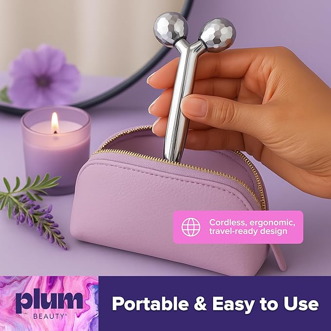 Contouring Dual Ended Silver Face Roller for Wrinkles and Lifting, - Face Rollers for Women, Men - Facial Roller supports lymphatic drainage, Skin Care Beauty Massager Facial Tool for Self Care-GlimoraGlow