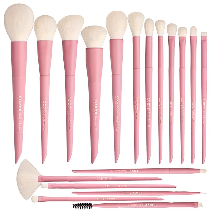 LORYP Makeup Brushes Set Labeled 18 Piece Face and Eye Brush Set Ultra soft hair Foundation, Concealer, Blush, Contour, Blending, Eyeshadow Pink Brush kit-GlimoraGlow