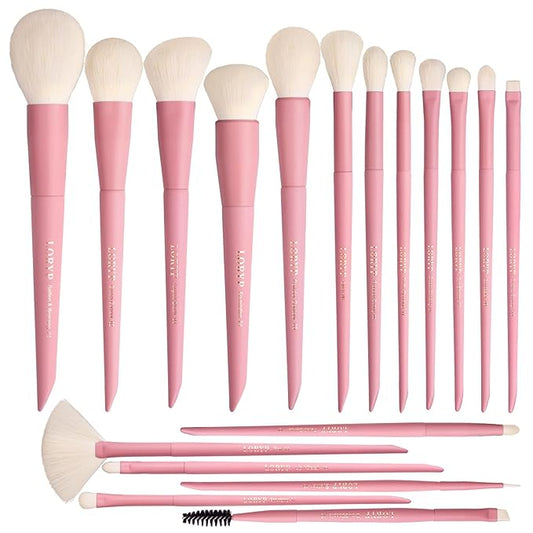LORYP Makeup Brushes Set Labeled 18 Piece Face and Eye Brush Set Ultra soft hair Foundation, Concealer, Blush, Contour, Blending, Eyeshadow Pink Brush kit-GlimoraGlow