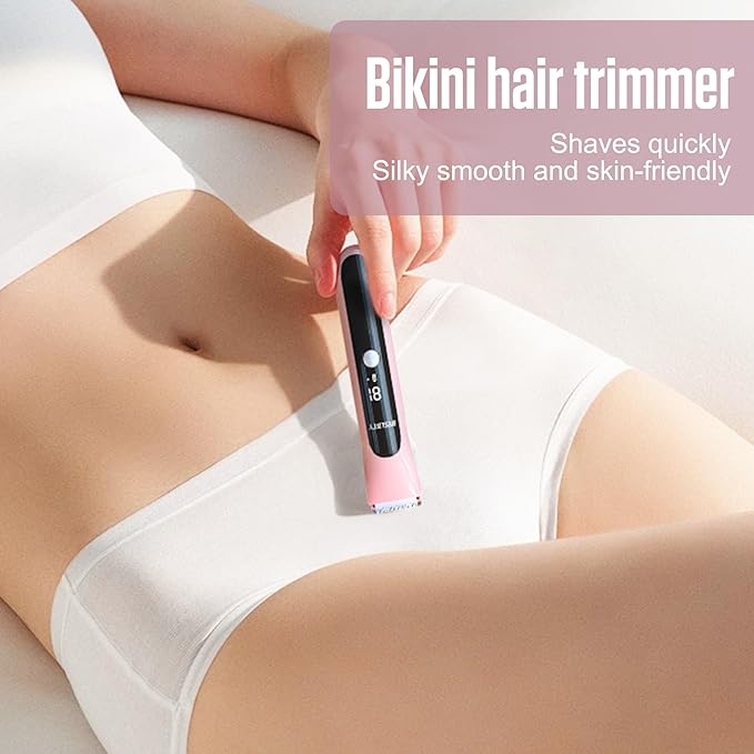 2 in 1 Bikini Trimmer for Women Dual Head Electric Shaver with LED Display,IPX7 Waterproof Wet & Dry, Painless Shaver for Underarm Leg Arm Body Face Private Area Pink-GlimoraGlow