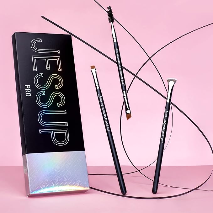 Jessup Eyebrow Makeup Brush Set Professional, Precision Define Sculpt, Flat Angled Spoolie Brushes, Cruelty-Free Synthetic Bristles 3PCS, T326-GlimoraGlow