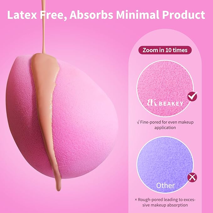 BEAKEY Latex-Free Blender Makeup Sponge for Blending, Pink Makeup Sponge Set, Soft Beauty Sponge, for Flawless Application of Liquid, Cream, and Powder Cosmetics-GlimoraGlow