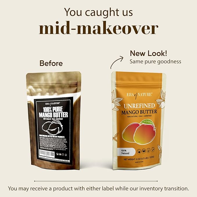 era of nature Organic Unrefined Raw Mango Body Butter Block 8oz - Moisturizing Mango Seed Raw Butter Bar for Skin & Hair, DIY Lip Balm Base, Cream, Soap & Lotion Making Supplies Kit, Personal Skincare-GlimoraGlow