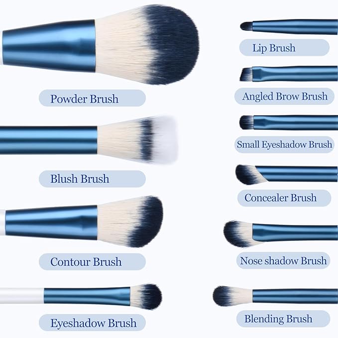 Makeup Brushes Set With Case 10Pcs White Makeup Brush Kit Foundation Eyeshadow Powder Blending Kabuki Eyebrow Eyelash Brushes Cosmetic Brush Travel Kit Gift (White+Blue)-GlimoraGlow