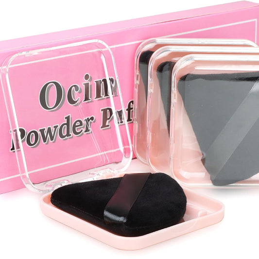 Ocim 4 Pcs Triangle Powder Puffs for Face Powder,Soft Velour Triangular Beauty Puff,Makeup Pressed, Baking & Setting Powder Sponge Applicator Pads with Case,black-GlimoraGlow