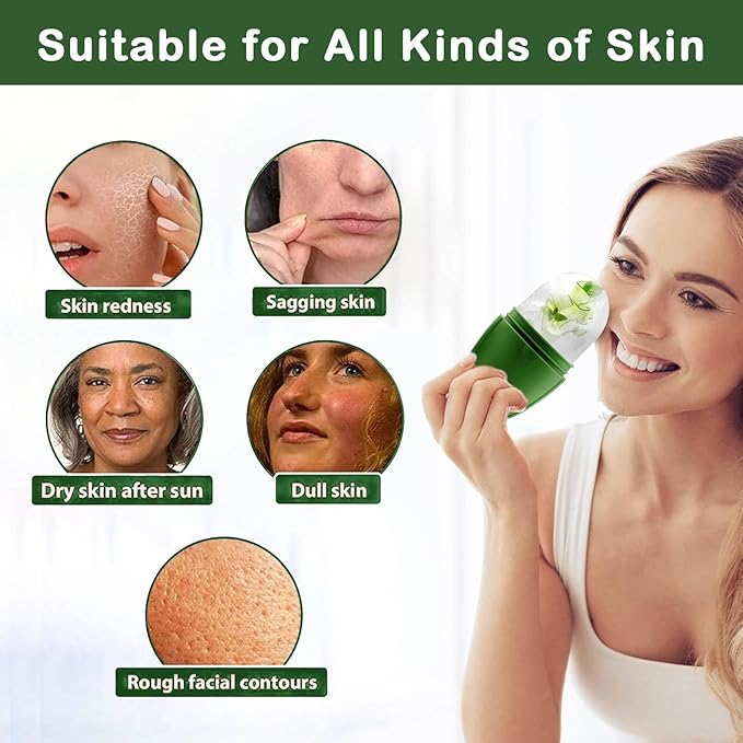 XHJRI Ice Face Roller Massager,Ice Cube Roller for Face, Eyes and Neck Naturally Conditioning and Skin Care,De-Puff Eye Bags,Reduce Migraine Pain,Reusable Massage Silicone Ice Mold (New Green)-GlimoraGlow