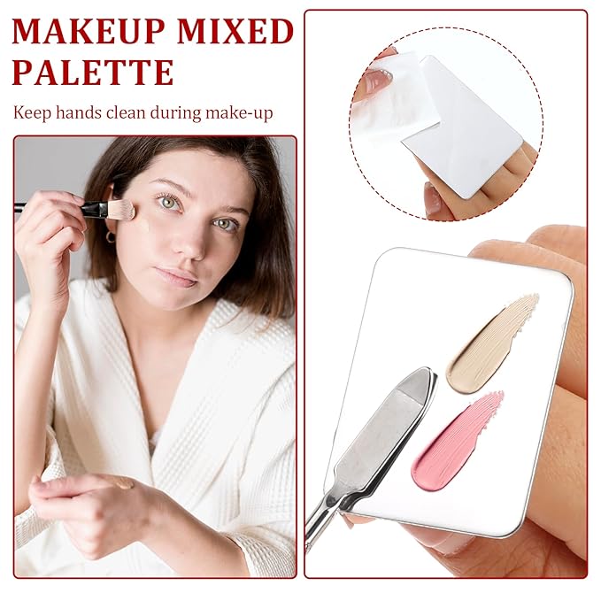 2 Pcs Stainless Steel Makeup Palette Makeup Spatula Palette with Foundation Spatula Professional Cosmetic Palette for Mixing Foundation Eye Shadow Nail DIY Art-GlimoraGlow