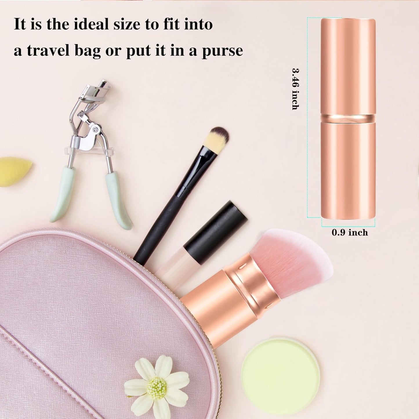 Falliny Retractable Kabuki Makeup Brush, Angled Travel Powder Blush Brush Foundation Makeup Brush with Cover for Blush, Sunscreen,Bronzer, Buffing, Concealer,Highlighter, Powder Cosmetics-GlimoraGlow