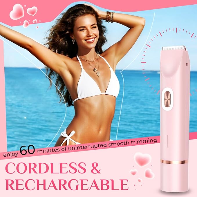 2025 New 2-in-1 Electric Bikini Trimmer for Women - Dual Head Electric Razor,Waterproof Painless Bikini Shaver, Pubic Hair Trimmer for Private Area & Body Hair, Pink-GlimoraGlow