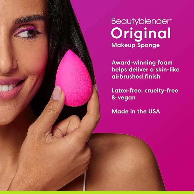 Beautyblender® | Original Pink Beauty Blender Makeup Sponge, Super-Soft Foam Easily Blends Foundations, Powders & Creams, Made in USA, Reusable, Washable, Streak Free Application, Vegan, Cruelty Free-GlimoraGlow