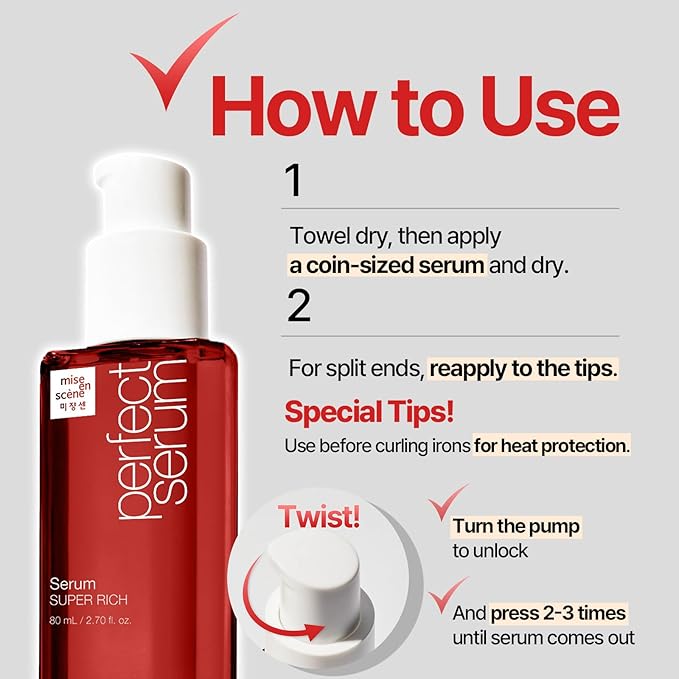 Mise En Scene Perfect Super Rich Serum with Argan Oils - Hair Essence for High Nutrition Intensive Care, Korean Hair Oil, 2.70 fl. Oz-GlimoraGlow