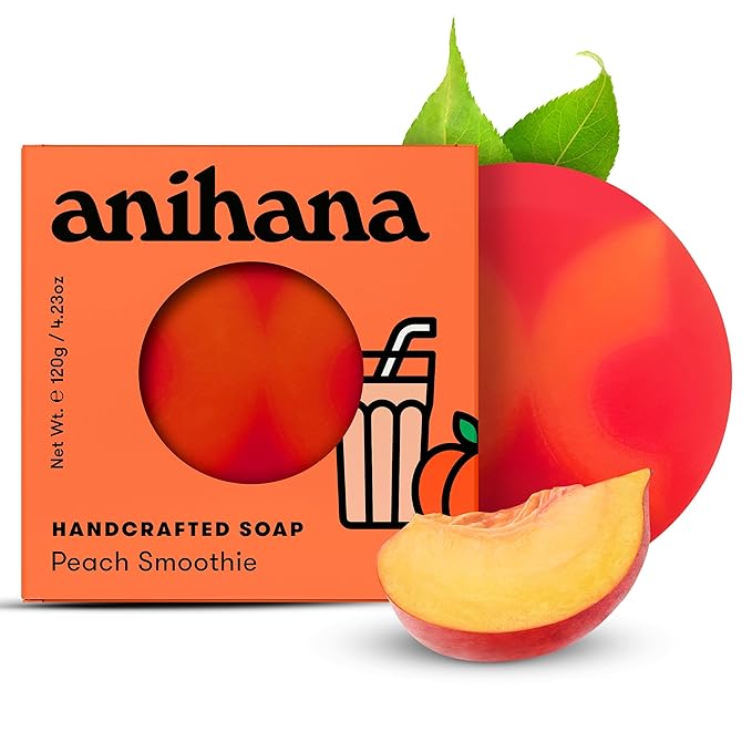 ANIHANA Handcrafted Natural Soap with Coconut Oil, Gentle Cleansing, Paraben Free, Refreshing Peach Smoothie Scent, 4.23 oz-GlimoraGlow