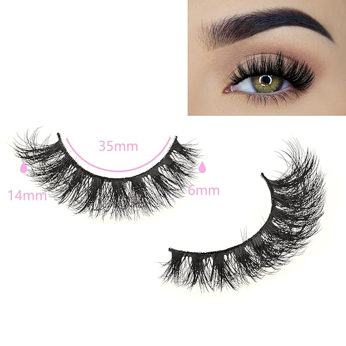 FARRED Wispy Mink Lashes Fluffy False Eyelashes 14 Pairs Fake Eyelashes Natural Look Short Natural Lashes Cat Eye Lash Wispy Volume Eyelash Faux Mink Strip Lashes Pack for Daily Makeup (F19 | 6-13 mm)-GlimoraGlow