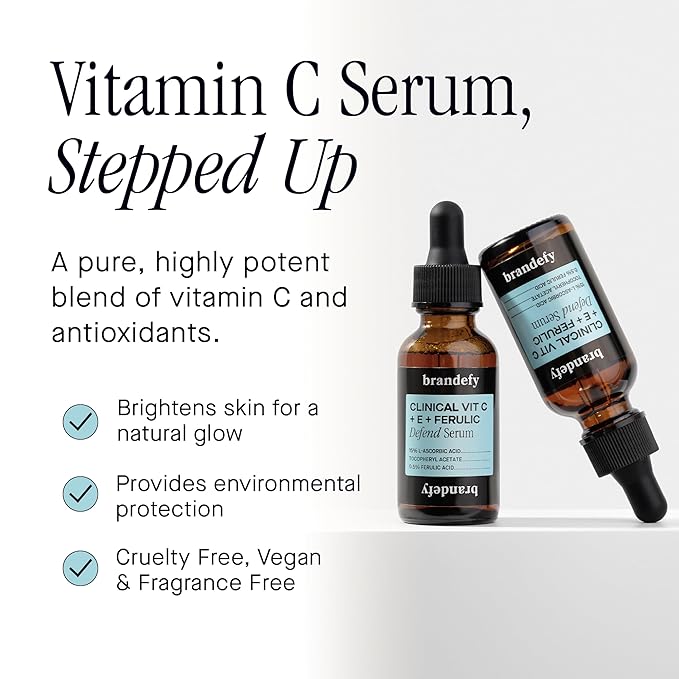 Brandefy Vitamin C Face Serum 15% L. Ascorbic Acid, Ferulic Acid .5% + Vitamin E for Self Care and Beauty, Face Dark Spot Corrector and Anti Aging 1oz, Made In The USA-GlimoraGlow