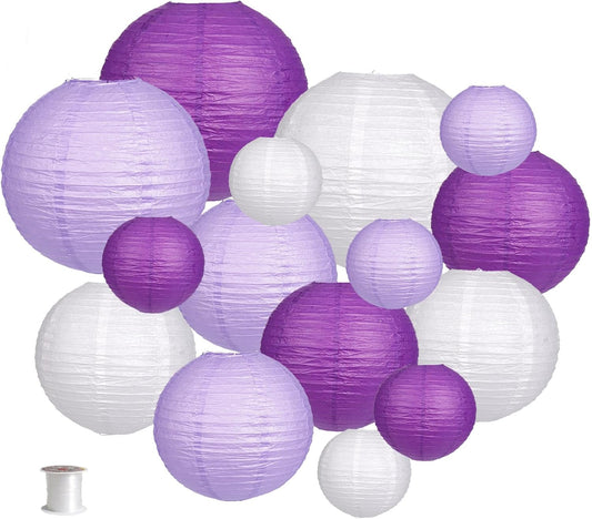 Paper Lanterns Decorative, Round Hanging Paper Lanterns Decorations for Bachelorette Engagement Birthday Party Decorations Purple/Lavender/White 15pcs